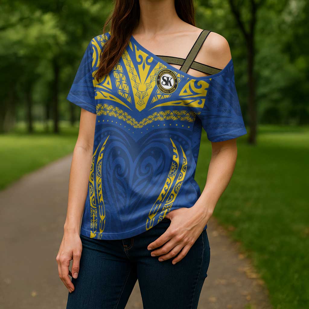 Custom Oceania Football Solomon Kings Cross Shoulder Shirt Polynesian Tribal Pattern