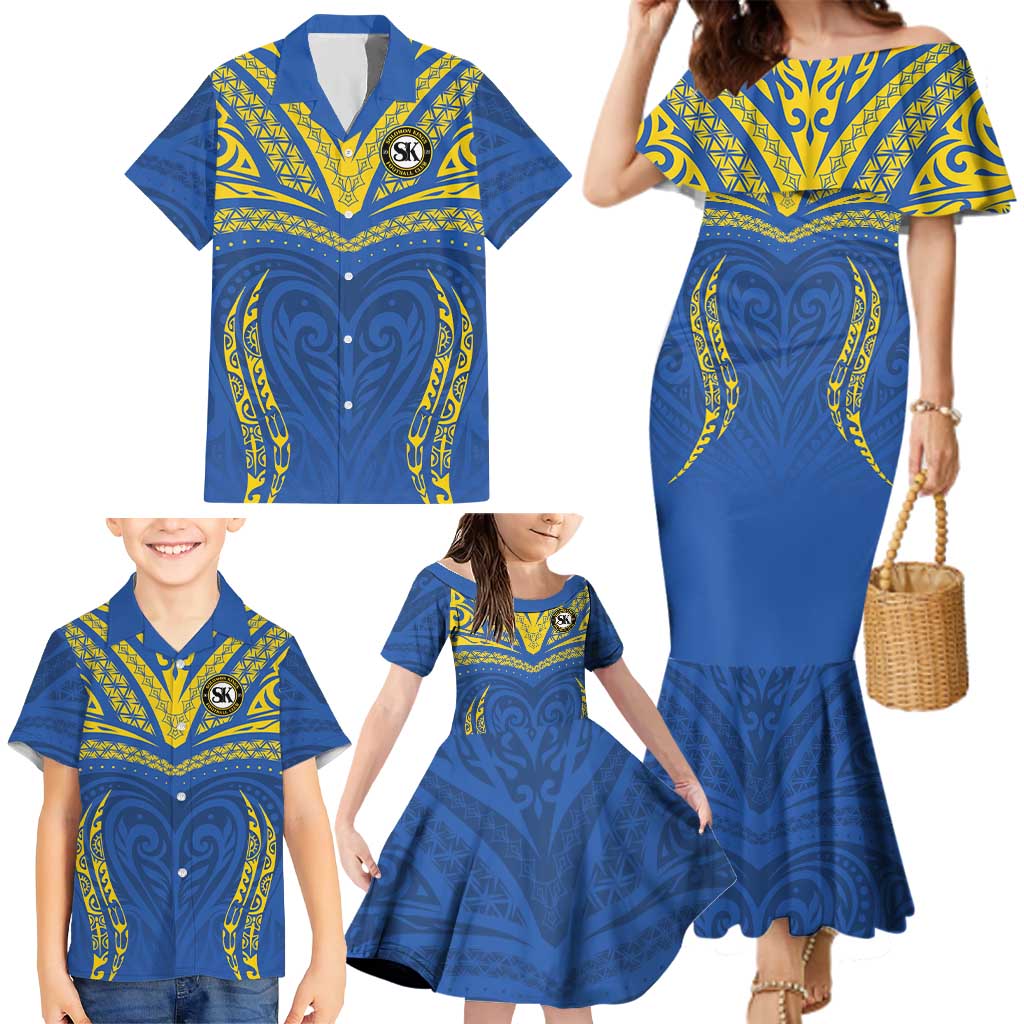 Custom Oceania Football Solomon Kings Family Matching Mermaid Dress and Hawaiian Shirt Polynesian Tribal Pattern