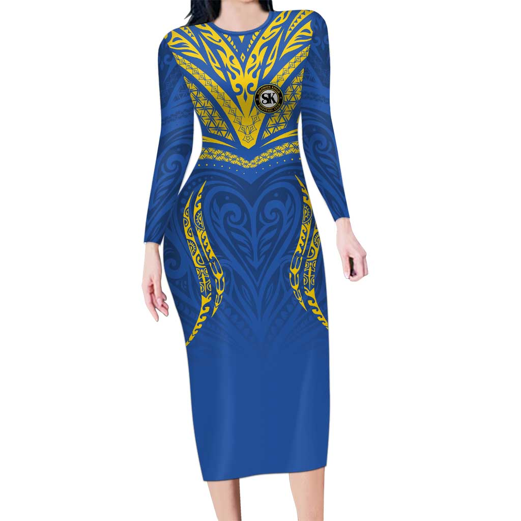 Custom Oceania Football Solomon Kings Long Sleeve Bodycon Dress Polynesian Tribal Pattern