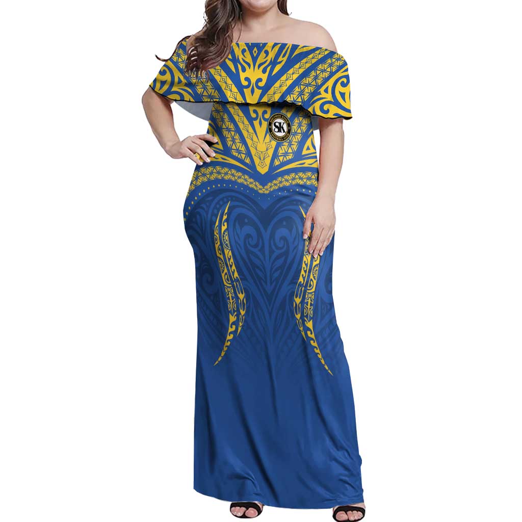 Custom Oceania Football Solomon Kings Off Shoulder Maxi Dress Polynesian Tribal Pattern
