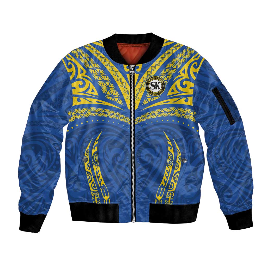 Custom Oceania Football Solomon Kings Sleeve Zip Bomber Jacket Polynesian Tribal Pattern