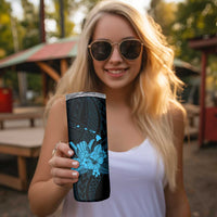 Blue Hawaiian Hibiscus Shaka Sign Skinny Tumbler