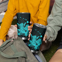 Turquoise Hawaiian Hibiscus Shaka Sign Tumbler Cup