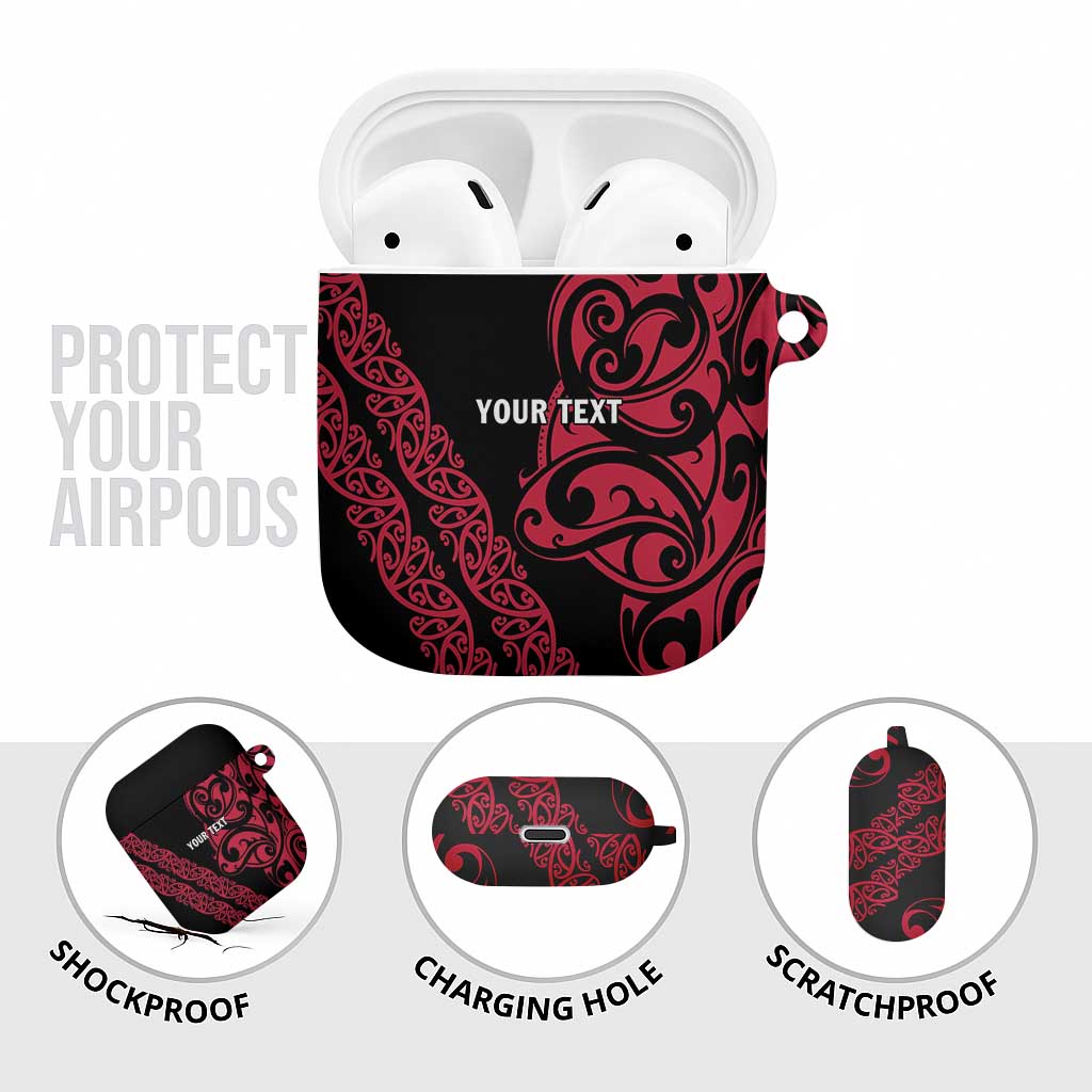 All Black Maori Tribal Tattoo Personalised AirPods Case Classic Red Polynesian Style - Polynesian Pride