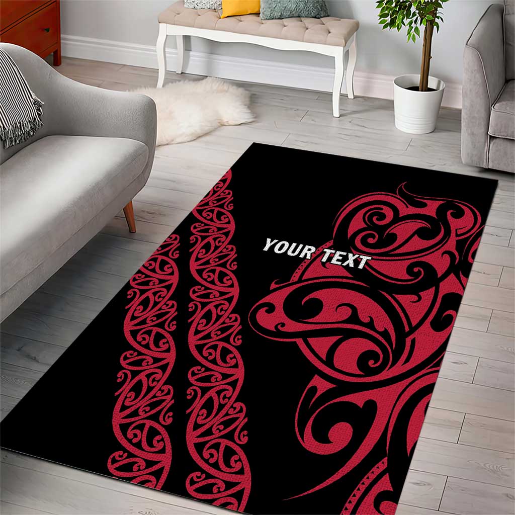 All Black Maori Tribal Tattoo Personalised Area Rug Classic Red Polynesian Style - Polynesian Pride