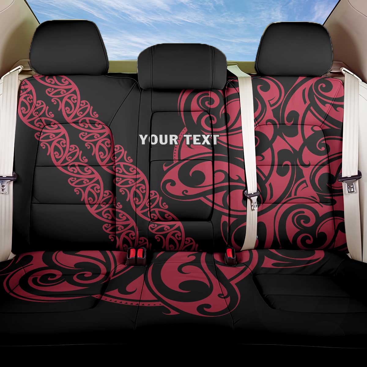 All Black Maori Tribal Tattoo Personalised Back Car Seat Cover Classic Red Polynesian Style - Polynesian Pride