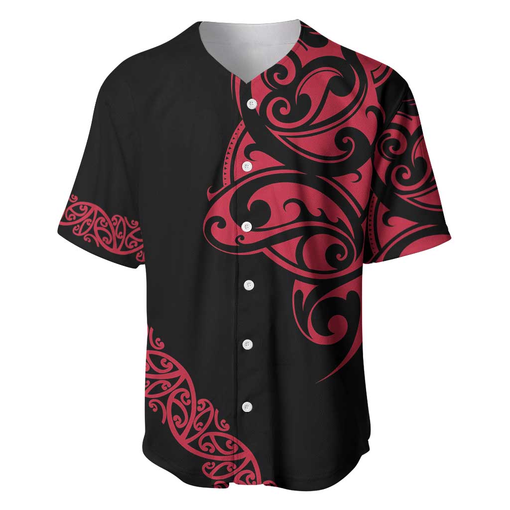 All Black Maori Tribal Tattoo Personalised Baseball Jersey Classic Red Polynesian Style - Polynesian Pride