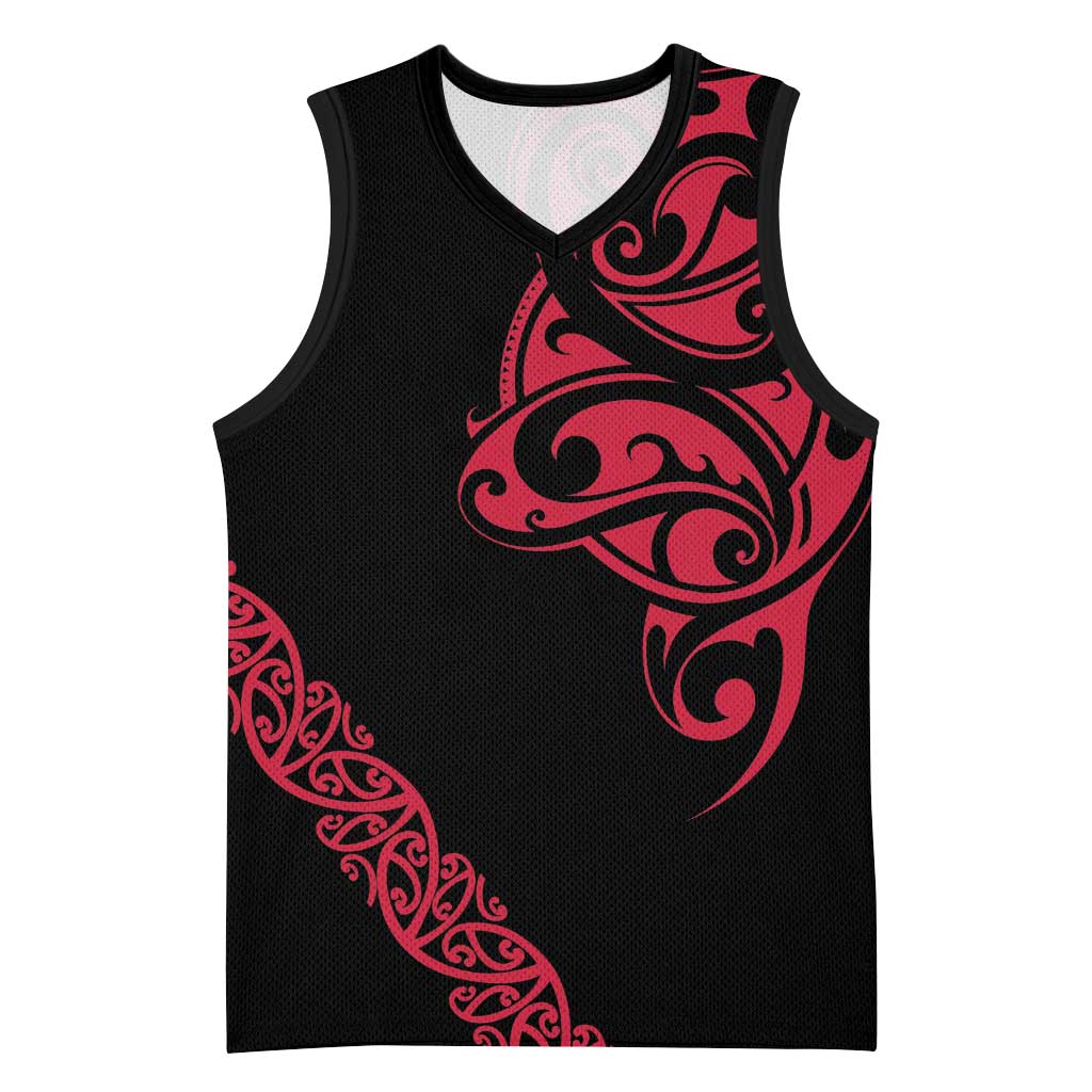 All Black Maori Tribal Tattoo Personalised Basketball Jersey Classic Red Polynesian Style - Polynesian Pride