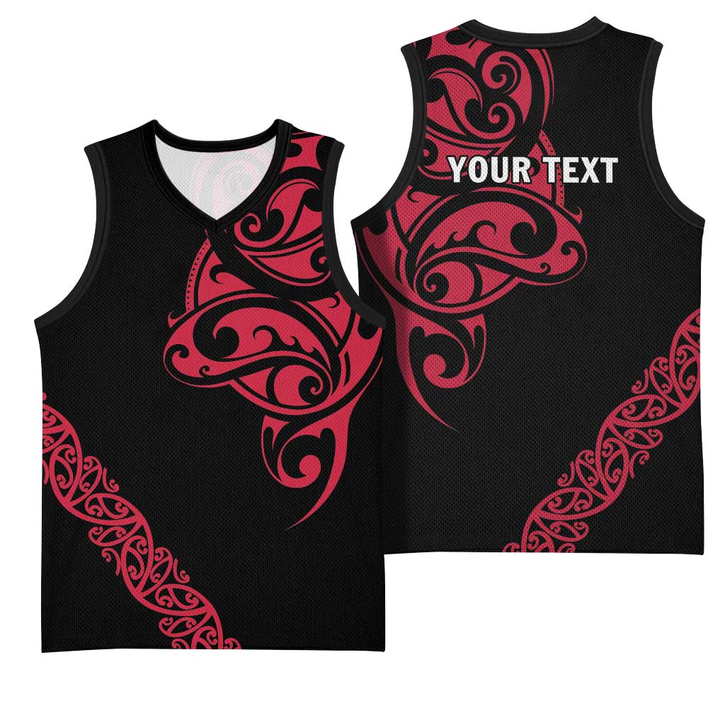 All Black Maori Tribal Tattoo Personalised Basketball Jersey Classic Red Polynesian Style - Polynesian Pride