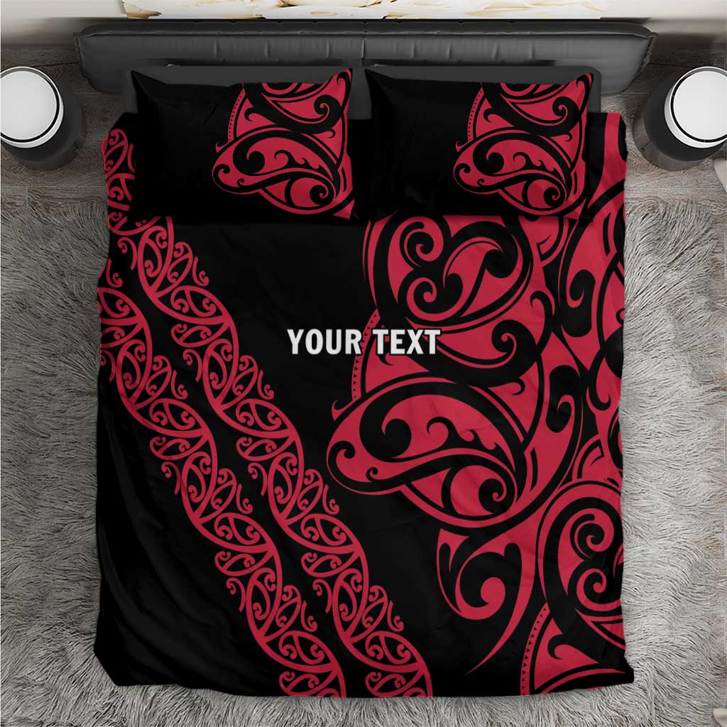 All Black Maori Tribal Tattoo Personalised Bedding Set Classic Red Polynesian Style - Polynesian Pride