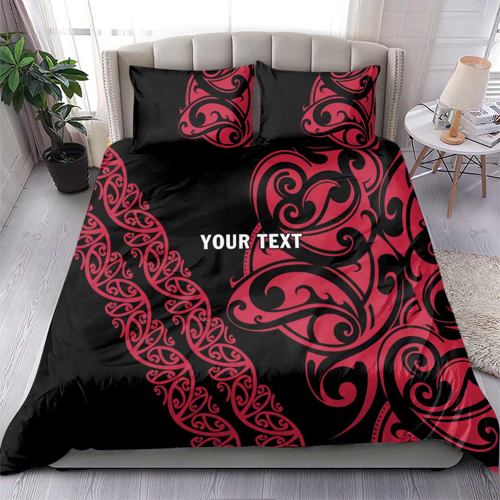 All Black Maori Tribal Tattoo Personalised Bedding Set Classic Red Polynesian Style - Polynesian Pride