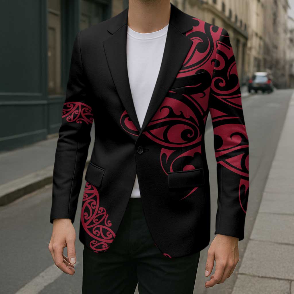 All Black Maori Tribal Tattoo Personalised Blazer Classic Red Polynesian Style - Polynesian Pride