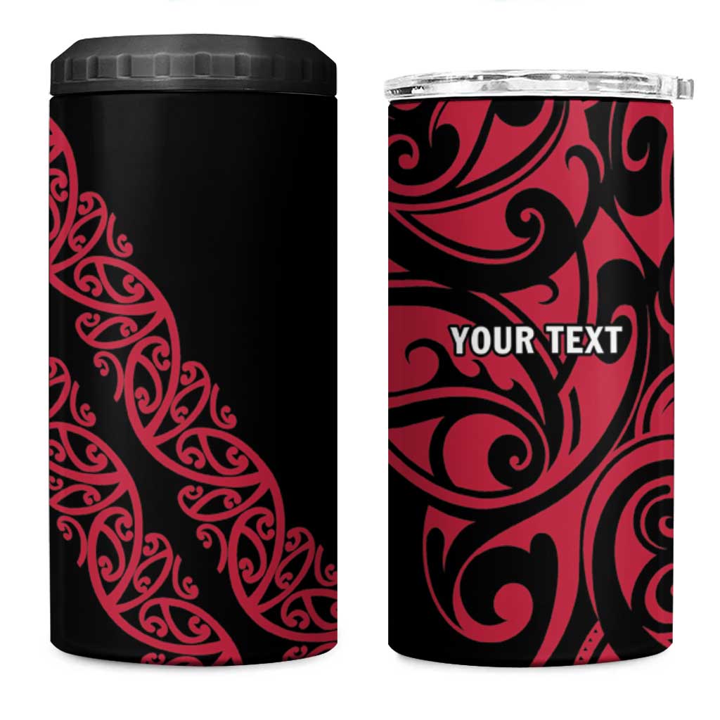 All Black Maori Tribal Tattoo Personalised 4 in 1 Can Cooler Tumbler Classic Red Polynesian Style - Polynesian Pride