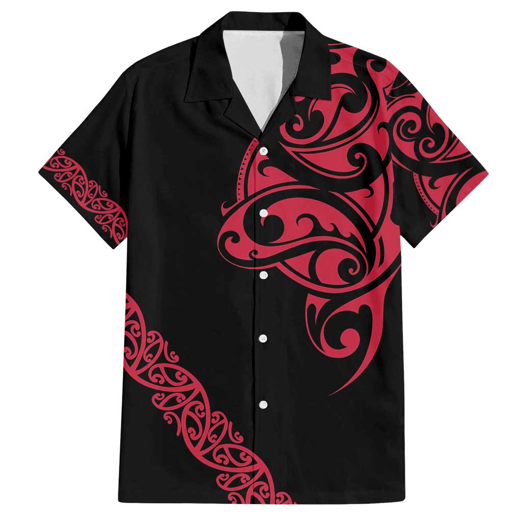 All Black Maori Tribal Tattoo Personalised Family Matching Long Sleeve Bodycon Dress and Hawaiian Shirt Classic Red Polynesian Style - Polynesian Pride