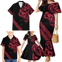 All Black Maori Tribal Tattoo Personalised Family Matching Mermaid Dress and Hawaiian Shirt Classic Red Polynesian Style - Polynesian Pride