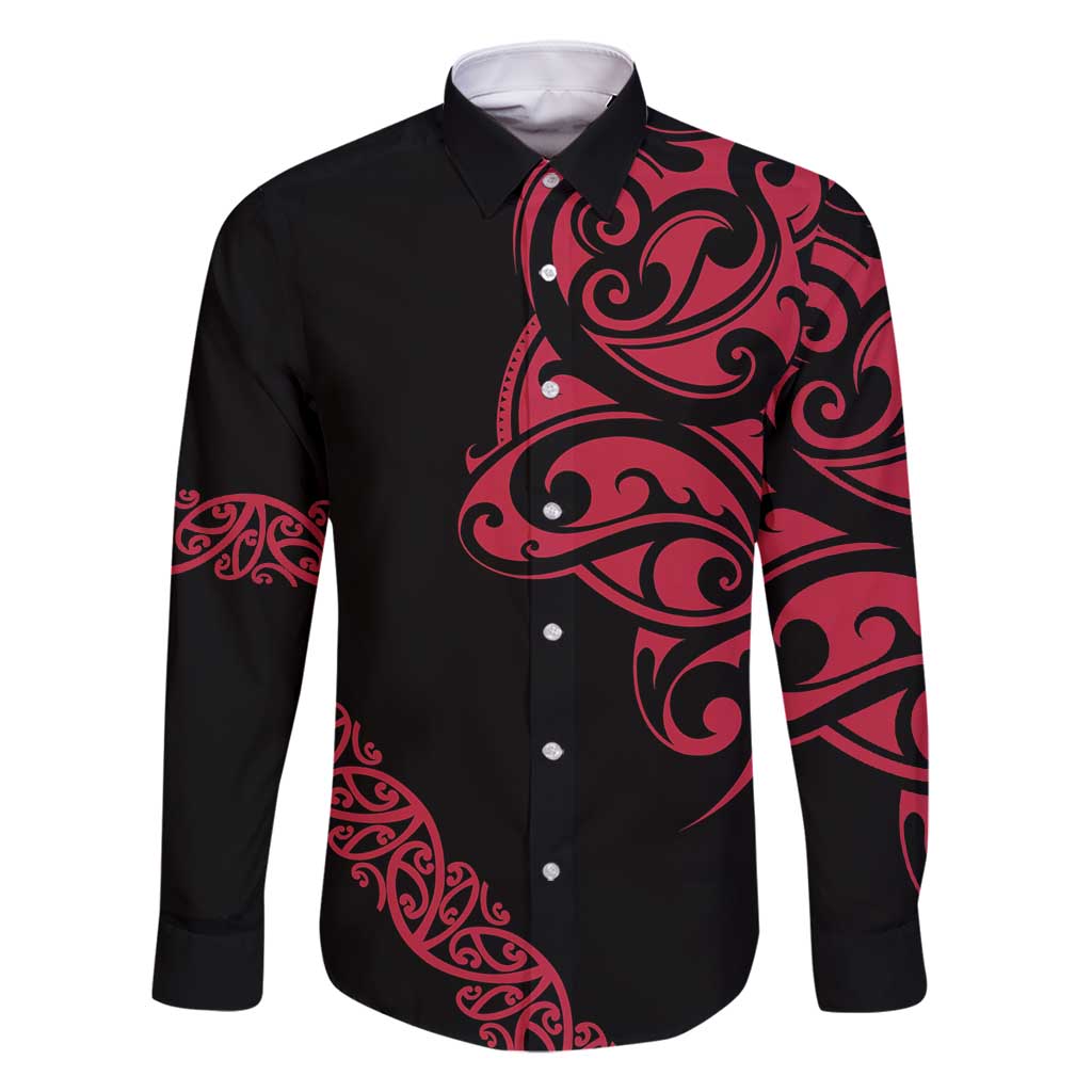 All Black Maori Tribal Tattoo Personalised Family Matching Mermaid Dress and Hawaiian Shirt Classic Red Polynesian Style - Polynesian Pride