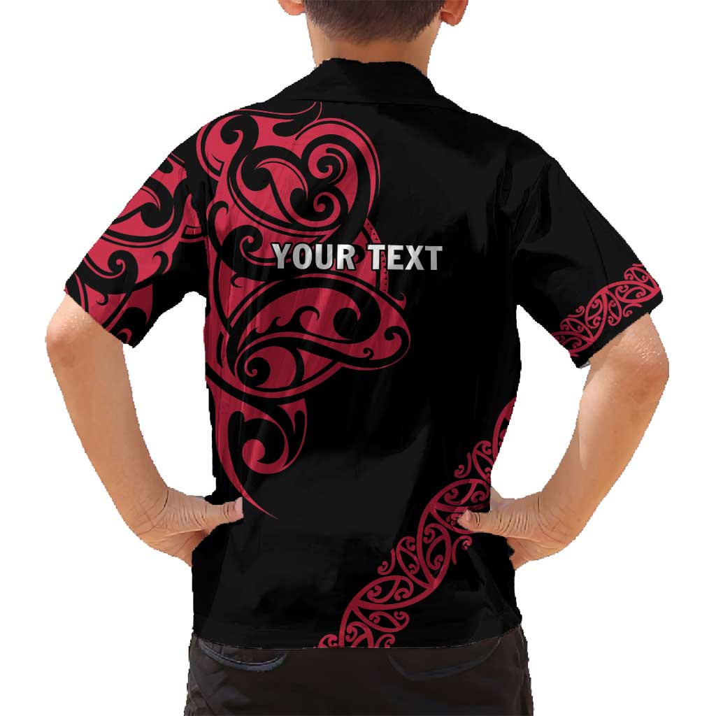 All Black Maori Tribal Tattoo Personalised Family Matching Off Shoulder Short Dress and Hawaiian Shirt Classic Red Polynesian Style - Polynesian Pride