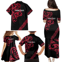 All Black Maori Tribal Tattoo Personalised Family Matching Puletasi and Hawaiian Shirt Classic Red Polynesian Style - Polynesian Pride