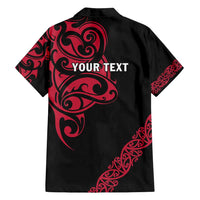 All Black Maori Tribal Tattoo Personalised Family Matching Puletasi and Hawaiian Shirt Classic Red Polynesian Style - Polynesian Pride