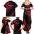 All Black Maori Tribal Tattoo Personalised Family Matching Summer Maxi Dress and Hawaiian Shirt Classic Red Polynesian Style - Polynesian Pride