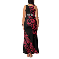 All Black Maori Tribal Tattoo Personalised Family Matching Tank Maxi Dress and Hawaiian Shirt Classic Red Polynesian Style - Polynesian Pride