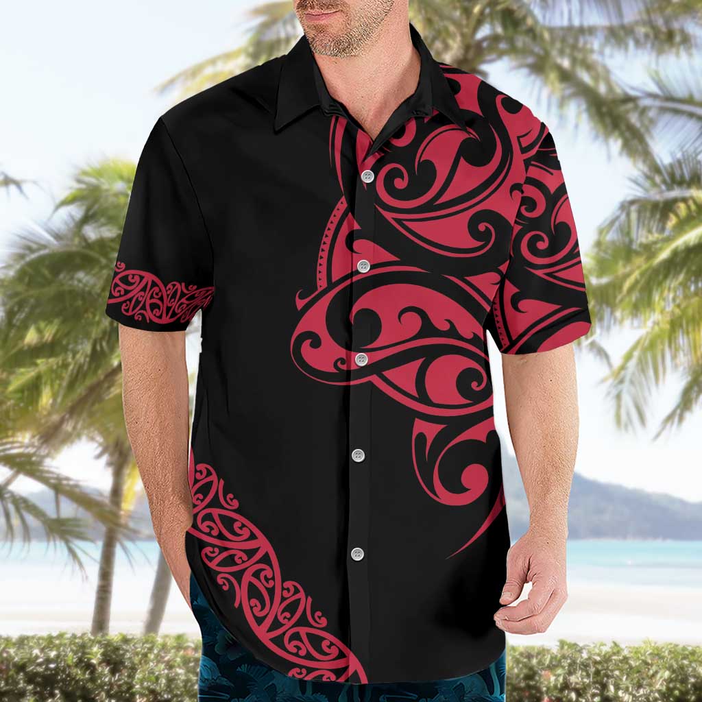 All Black Maori Tribal Tattoo Personalised Hawaiian Shirt Classic Red Polynesian Style - Polynesian Pride