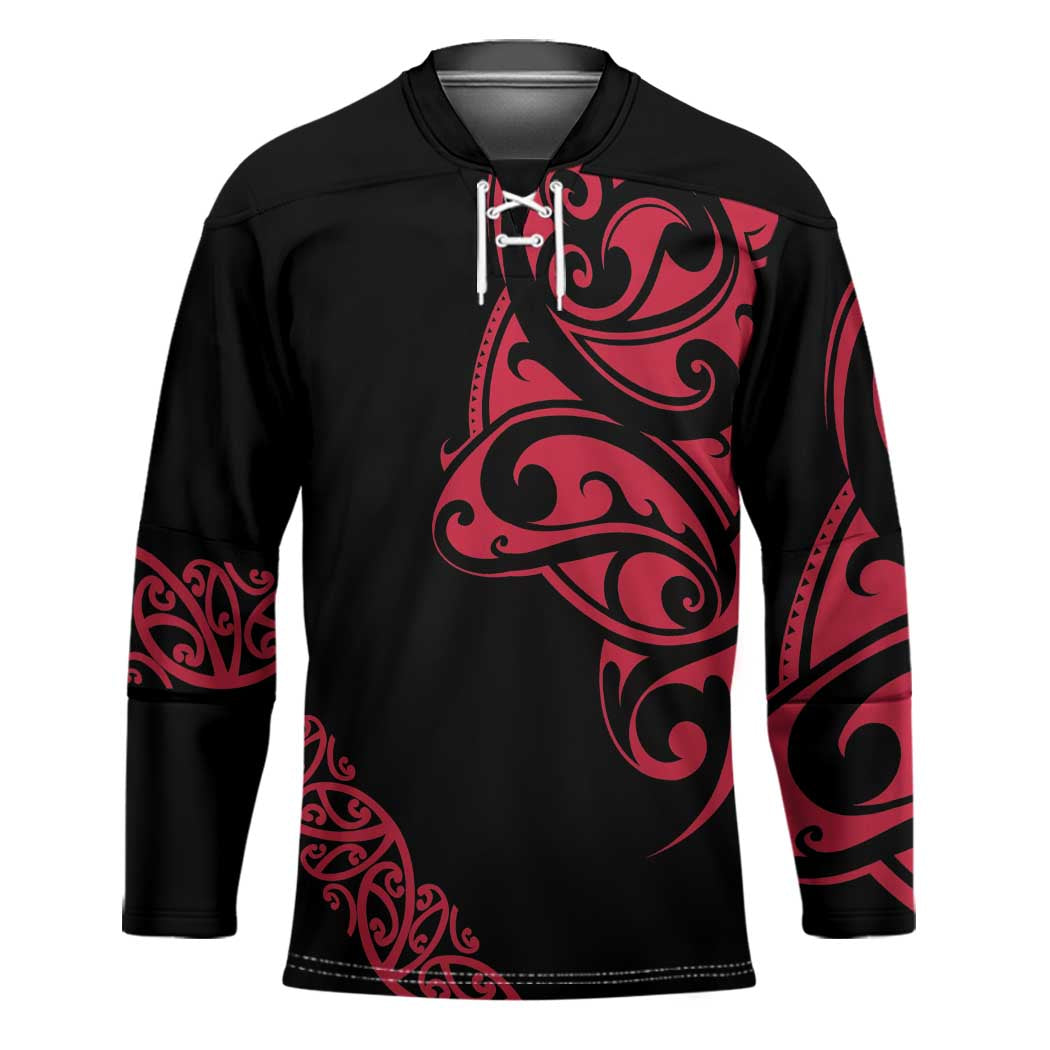 All Black Maori Tribal Tattoo Personalised Hockey Jersey Classic Red Polynesian Style - Polynesian Pride