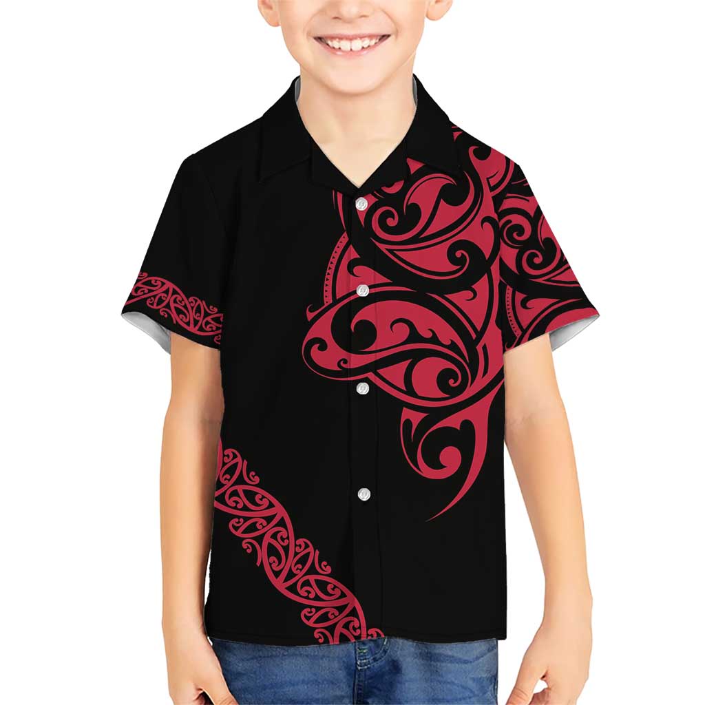 All Black Maori Tribal Tattoo Personalised Kid Hawaiian Shirt Classic Red Polynesian Style LT9 Kid Red - Polynesian Pride