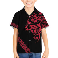 All Black Maori Tribal Tattoo Personalised Kid Hawaiian Shirt Classic Red Polynesian Style LT9 Kid Red - Polynesian Pride