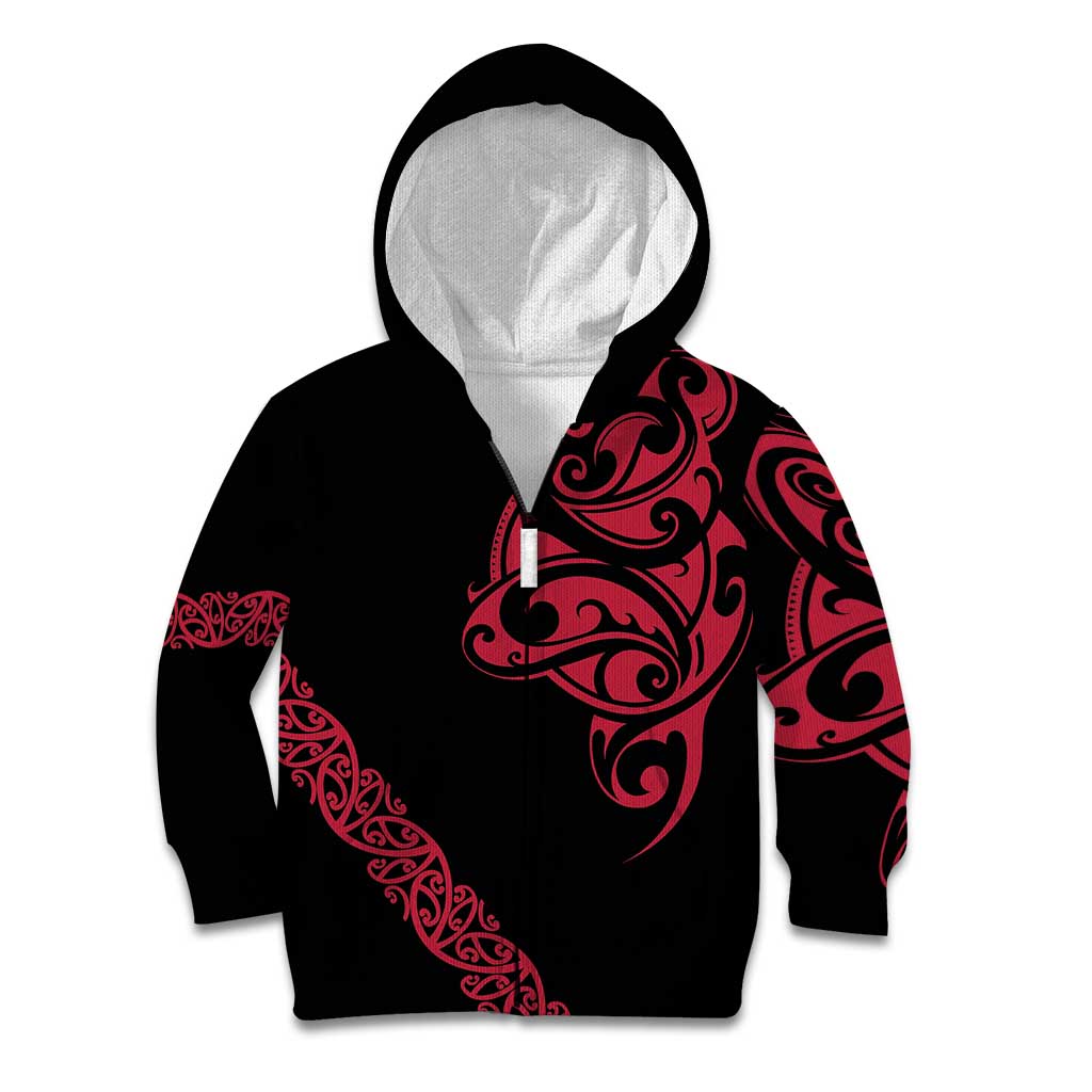All Black Maori Tribal Tattoo Personalised Kid Hoodie Classic Red Polynesian Style - Polynesian Pride
