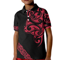 All Black Maori Tribal Tattoo Personalised Kid Polo Shirt Classic Red Polynesian Style LT9 Kid Red - Polynesian Pride