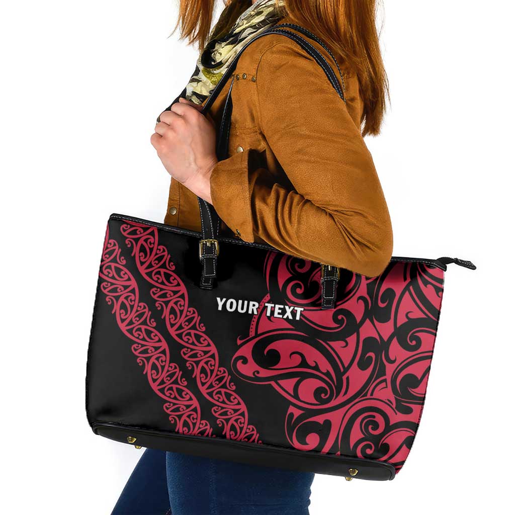 All Black Maori Tribal Tattoo Personalised Leather Tote Bag Classic Red Polynesian Style LT9 Red - Polynesian Pride