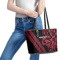 All Black Maori Tribal Tattoo Personalised Leather Tote Bag Classic Red Polynesian Style LT9 - Polynesian Pride