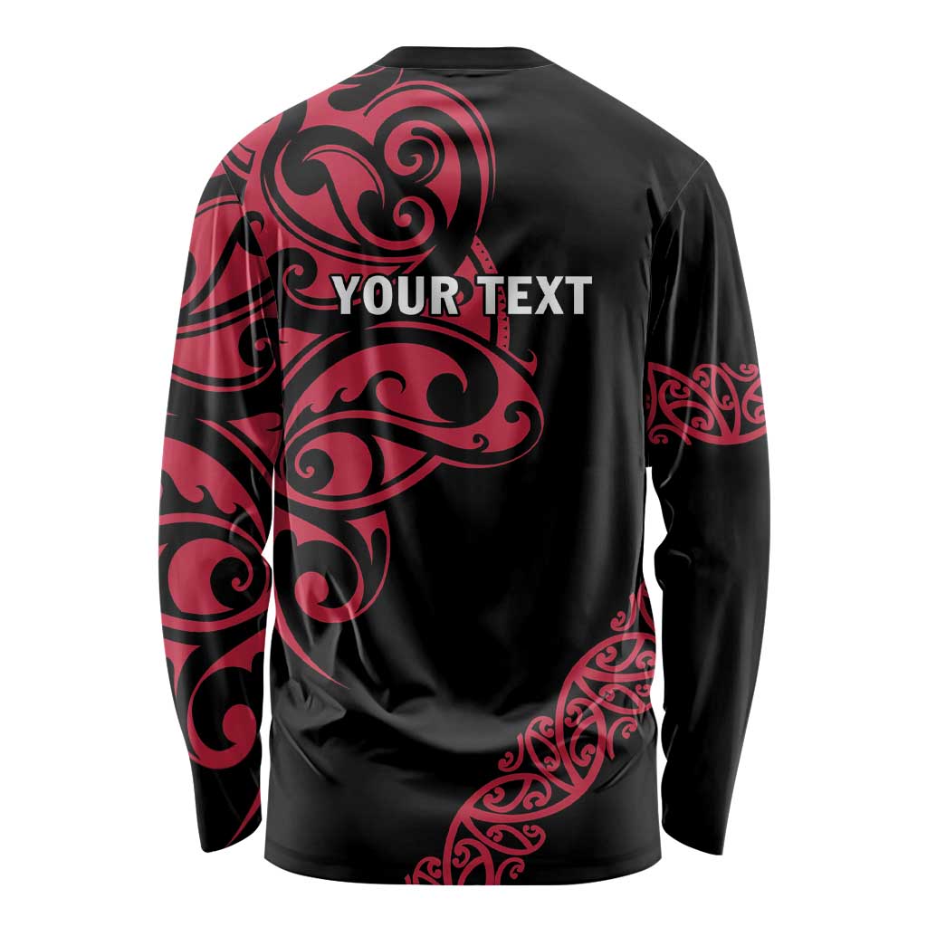 All Black Maori Tribal Tattoo Personalised Long Sleeve Shirt Classic Red Polynesian Style - Polynesian Pride