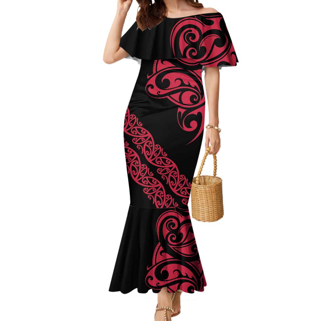 All Black Maori Tribal Tattoo Personalised Mermaid Dress Classic Red Polynesian Style - Polynesian Pride All Black Maori Tribal Tattoo Personalised Mermaid Dress Classic Red Polynesian Style - Polynesian Pride
