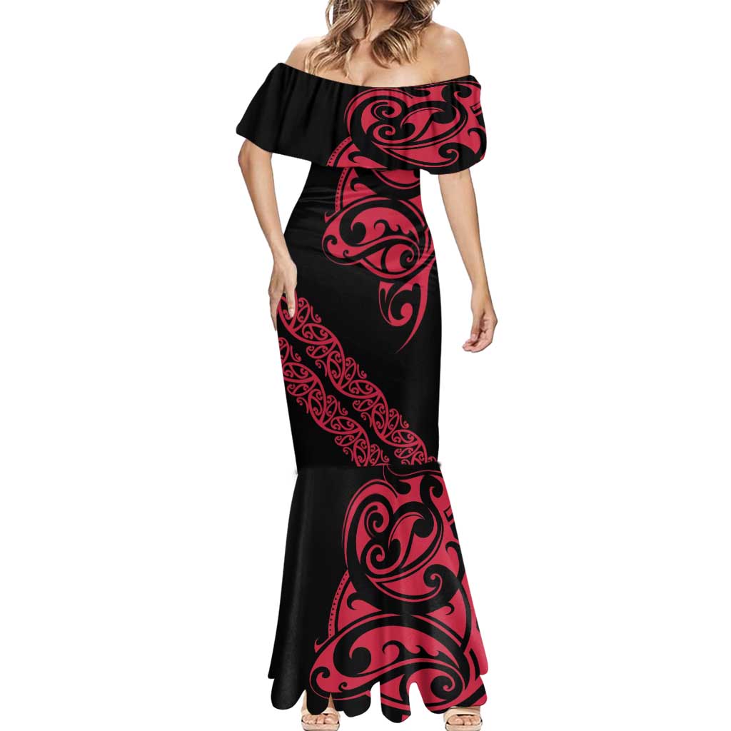 All Black Maori Tribal Tattoo Personalised Mermaid Dress Classic Red Polynesian Style - Polynesian Pride