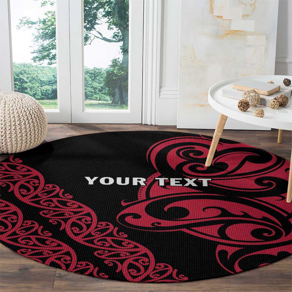 All Black Maori Tribal Tattoo Personalised Round Carpet Classic Red Polynesian Style - Polynesian Pride