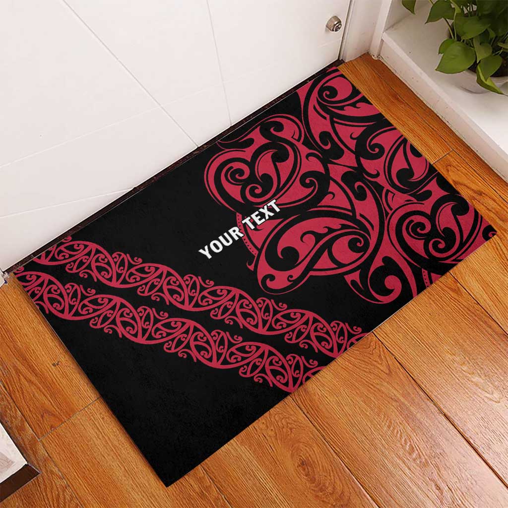 All Black Maori Tribal Tattoo Personalised Rubber Doormat Classic Red Polynesian Style - Polynesian Pride