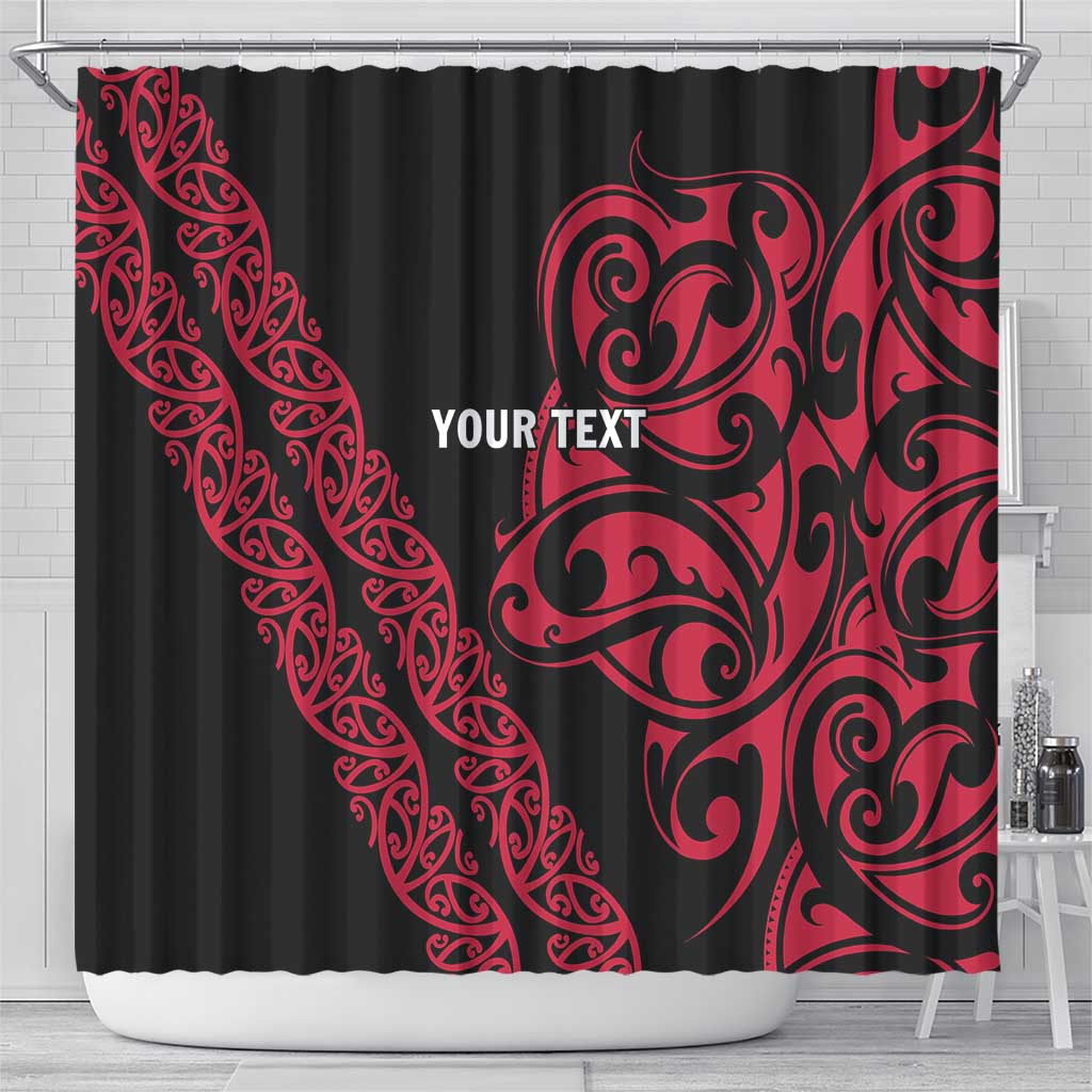 All Black Maori Tribal Tattoo Personalised Shower Curtain Classic Red Polynesian Style - Polynesian Pride