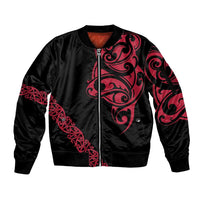 All Black Maori Tribal Tattoo Personalised Sleeve Zip Bomber Jacket Classic Red Polynesian Style LT9 Unisex Red - Polynesian Pride