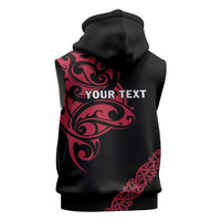 All Black Maori Tribal Tattoo Personalised Sleeveless Hoodie Classic Red Polynesian Style - Polynesian Pride