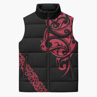 All Black Maori Tribal Tattoo Personalised Sleeveless Puffer Jacket Classic Red Polynesian Style - Polynesian Pride