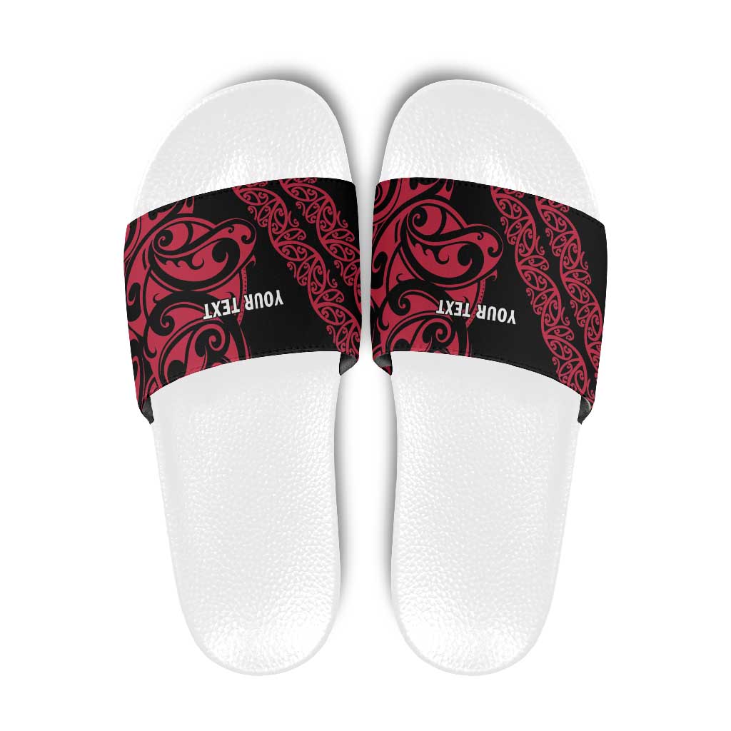 All Black Maori Tribal Tattoo Personalised Slide Sandals Classic Red Polynesian Style - Polynesian Pride