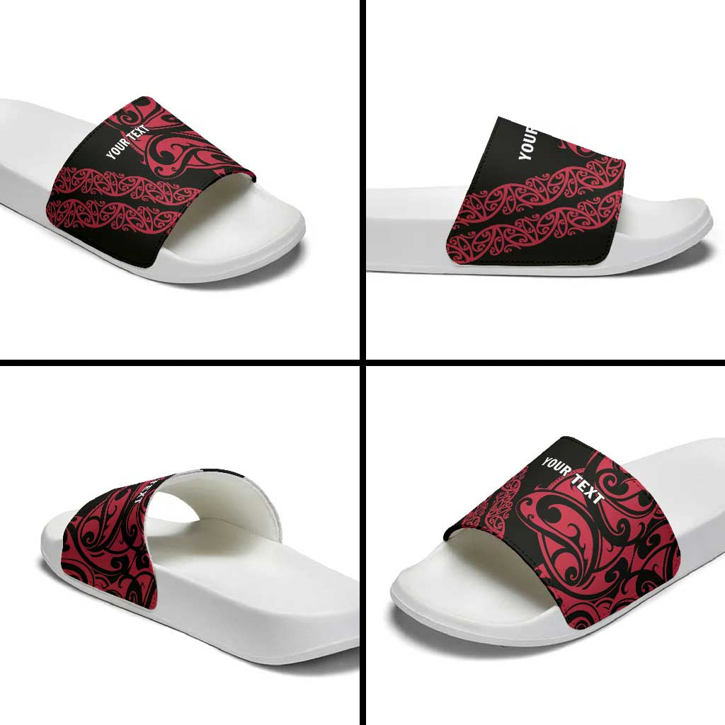 All Black Maori Tribal Tattoo Personalised Slide Sandals Classic Red Polynesian Style - Polynesian Pride