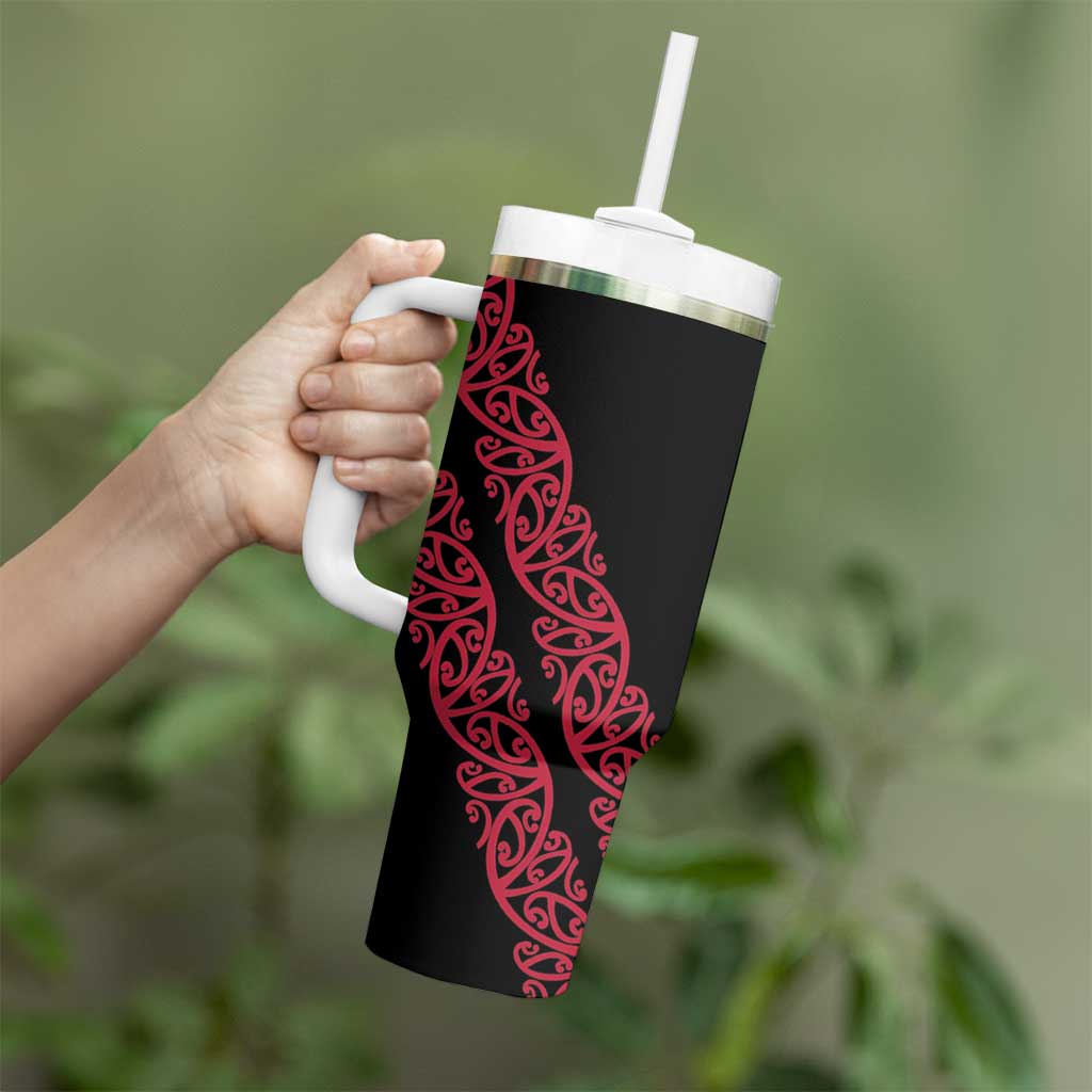 All Black Maori Tribal Tattoo Personalised Tumbler With Handle Classic Red Polynesian Style - Polynesian Pride