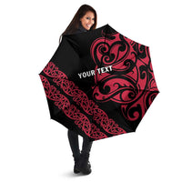All Black Maori Tribal Tattoo Personalised Umbrella Classic Red Polynesian Style - Polynesian Pride