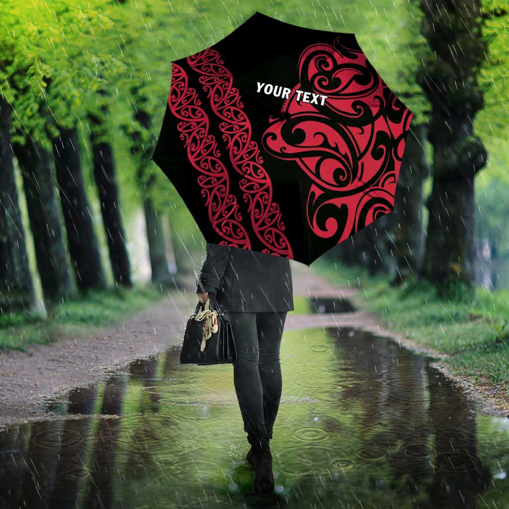 All Black Maori Tribal Tattoo Personalised Umbrella Classic Red Polynesian Style - Polynesian Pride
