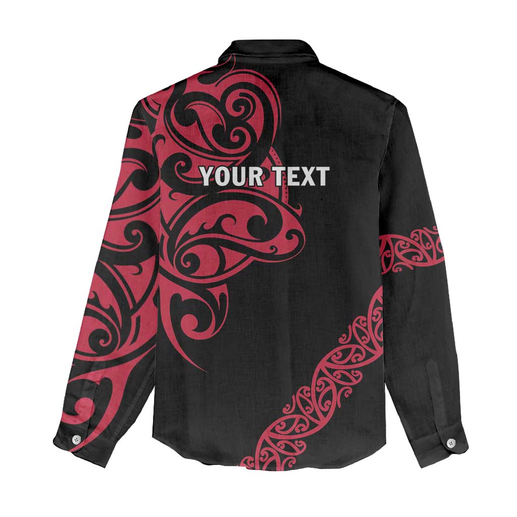 All Black Maori Tribal Tattoo Personalised Women Casual Shirt Classic Red Polynesian Style - Polynesian Pride