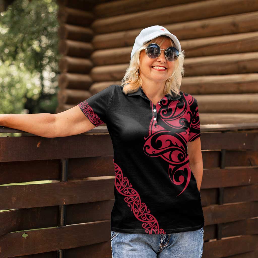 All Black Maori Tribal Tattoo Personalised Women Polo Shirt Classic Red Polynesian Style - Polynesian Pride