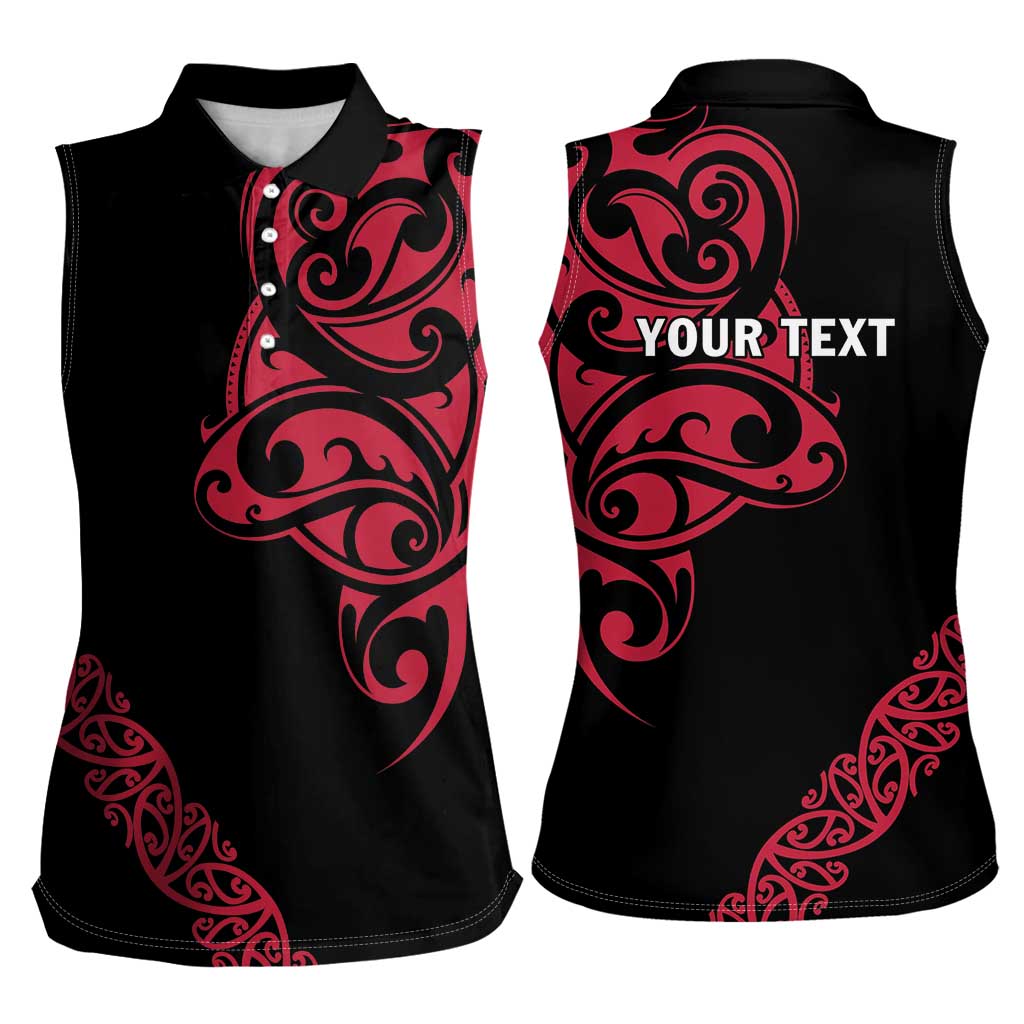 All Black Maori Tribal Tattoo Personalised Women Sleeveless Polo Shirt Classic Red Polynesian Style - Polynesian Pride